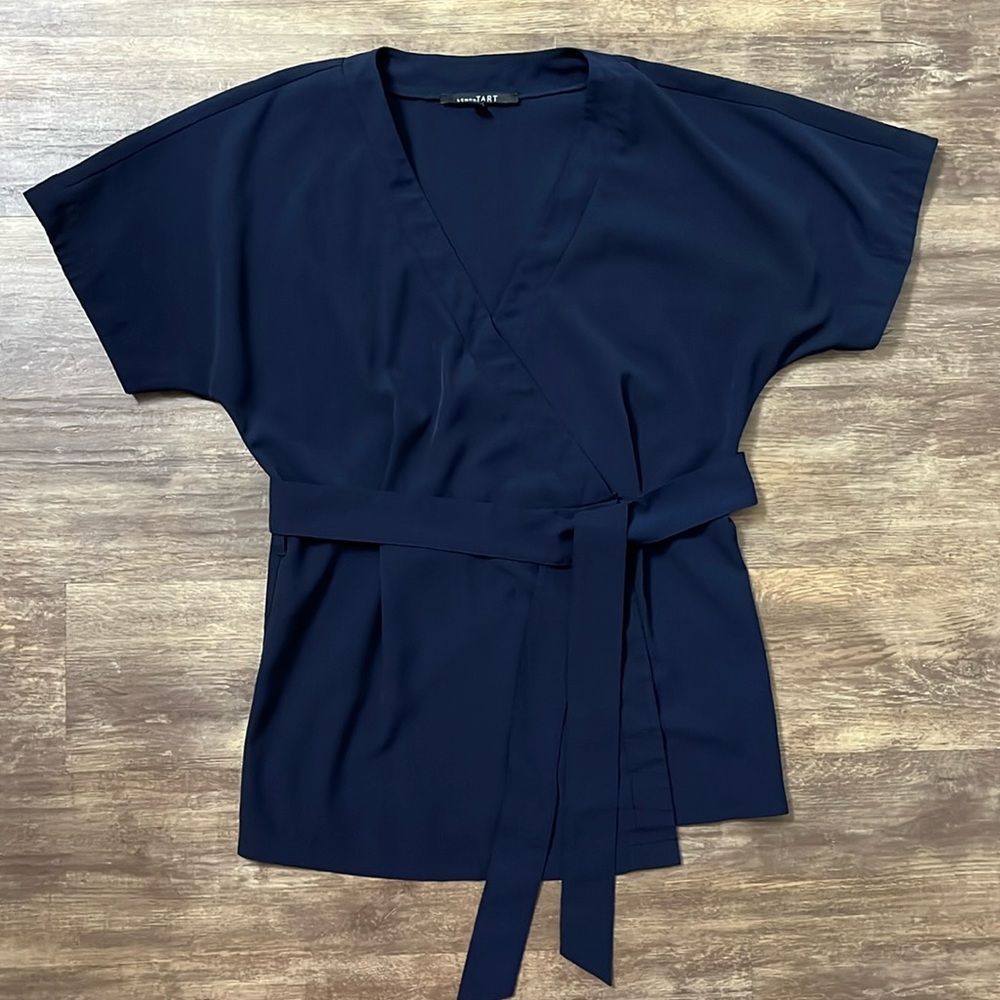 Lemon Tart Navy Wrap Front Tie Top